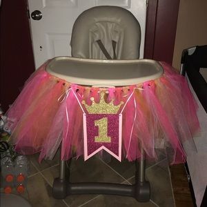 Baby Girl 1st Birthday Pink Tulle Highchair Skirt